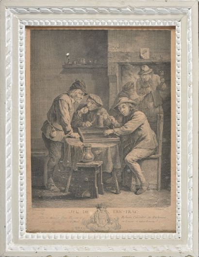 null Paire d'eaux-fortes 

Tric-trac et tabagie

XVIIIe siècle

H. 38 cm - L. 28...