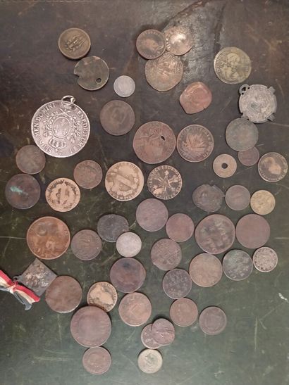 Ecu Louis XIII 
Lot de monnaie en bronze...