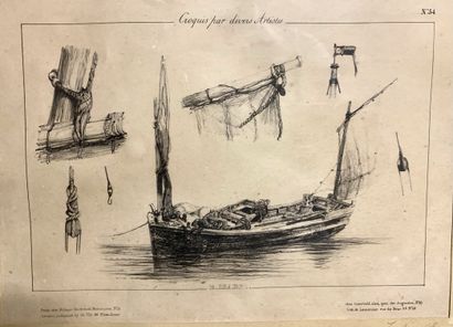 null Deux lithographies et cinq gravures 

D'après Eugène ISABEY (1804-1886)

Barque...