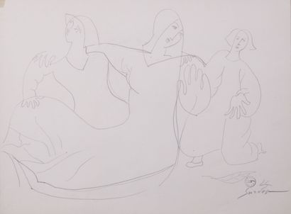  Léopold SURVAGE (1879-1968) 
Trois femmes de Collioure 
Mine graphite, signée, monogrammée...