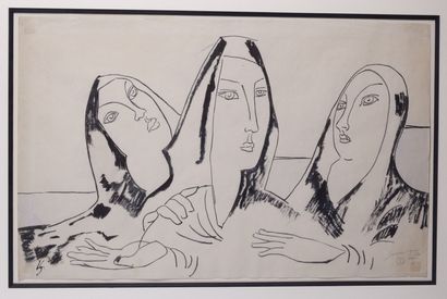  Léopold SURVAGE (1879-1968) 
Les trois femmes 
Plume et encre noire, monogrammée...