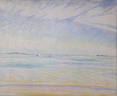  Léopold SURVAGE (1879-1968) 
La plage 
Huile sur toile, signée et datée 1909 en...