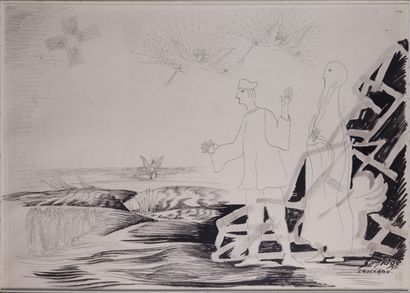  Léopold SURVAGE (1879-1968) 
Dante et Virgile aux enfers 
Plume et lavis d'encre...