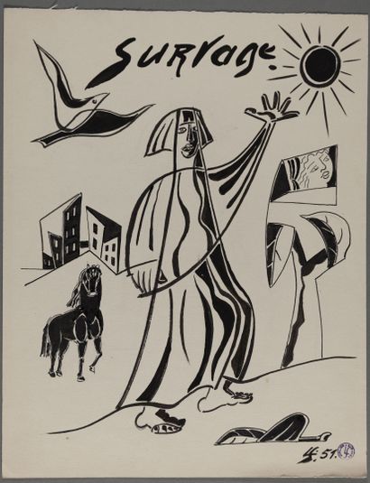  Léopold SURVAGE (1879-1968) 
Feuilles d'étude 
Important ensemble de dix dessins...
