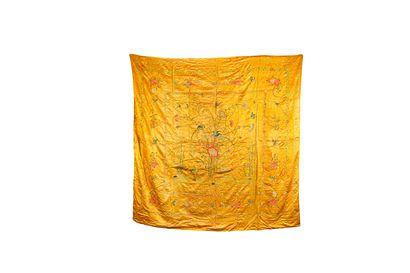 null Embroidered hanging, China, second half of the 19th century.

Yellow satin embroidered...
