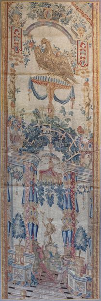 null Rare suite of four leaves of an important screen in tapestry in petit point,...