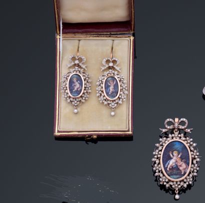 null Set including a pendant and a pair of earrings in 18k pink gold (750 thousandths)...