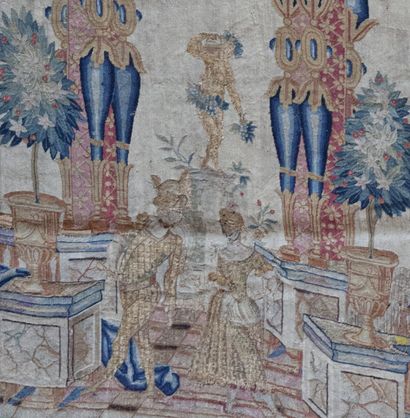 null Rare suite of four leaves of an important screen in tapestry in petit point,...