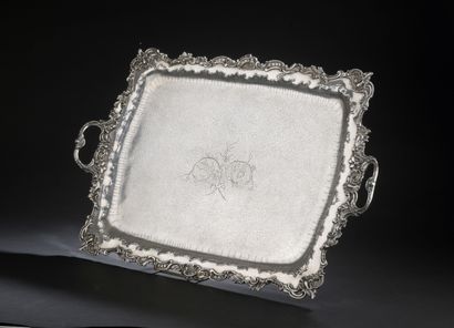 null Serving tray in silver 950 thousandths of rectangular form with handles, the...