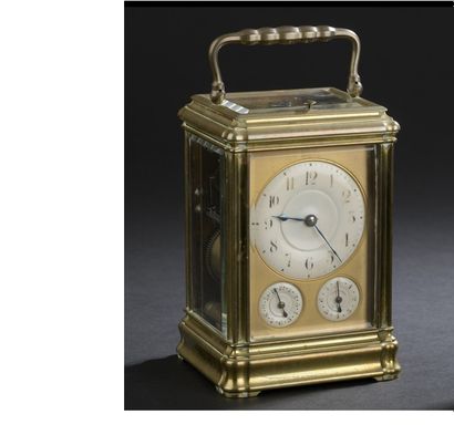 Officer's clock with brass cage, white enamelled...