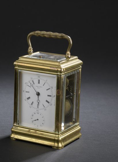 null Officer's clock with brass cage, white enamelled dial, Roman numerals for the...