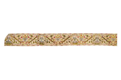 null Important bandeau brodé en tapisserie aux points, seconde moitié du XVIe siècle....
