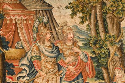 null Dossier en tapisserie au petit point d'un important canapé, époque Louis XIV....