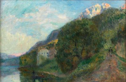 Albert-Charles LEBOURG (1849-1928) Les bords du lac de Genève, à Saint Gingolph Huile...
