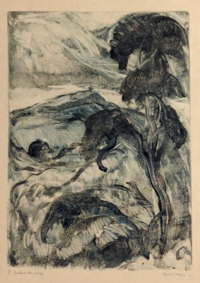 Pierre COMBET-DESCOMBES (1885-1966) Paysage Monotype signé en bas à gauche, épreuve...