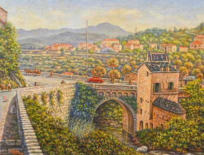  Mathieu CORIZZI (1891-1976) 
CORTE - Le "Ponte Vecchio". 
Huile sur panneau signée...