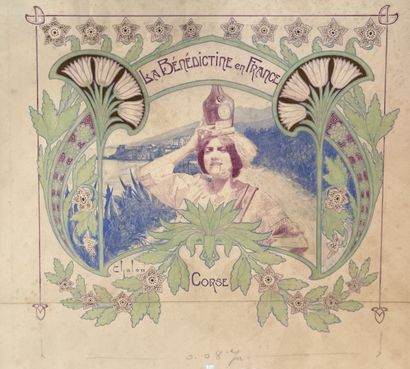 null Chalon, Louis (1866-1940).

Maquette publicitaire pour la liqueur Bénédictine,...