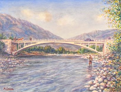  Mathieu CORIZZI (1891-1976) 
Pont sur le Tavignano (environs de Corte). 
Aquarelle...