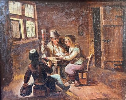 null Ecole hollandaise du XIXe siècle 

Scène de taverne

Huile sur toile 

H. 21...