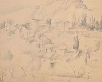 null Andrée SIMON (FRA/1896-1981) 

Vue d'un château en Provence 

Graphite sur papier,...