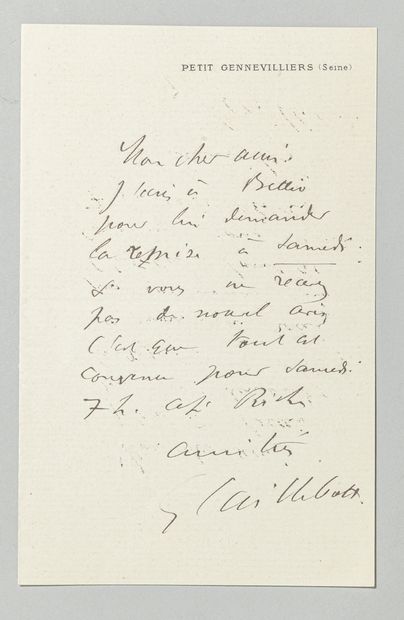 null CAILLEBOTTE, Gustave (1848-1894). Lettre autographe signée [à Claude Monet]....