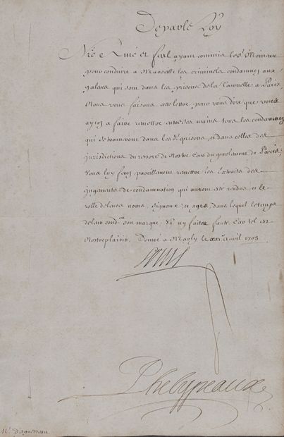 null [GALÈRES]. LOUIS XIV (1638-1715). Lettre signée (secrétaire), adressée à Henri...