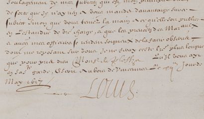 null LOUIS XIII (1601-1643)]. 3 lettres signées (secrétaire), contresignées par le...