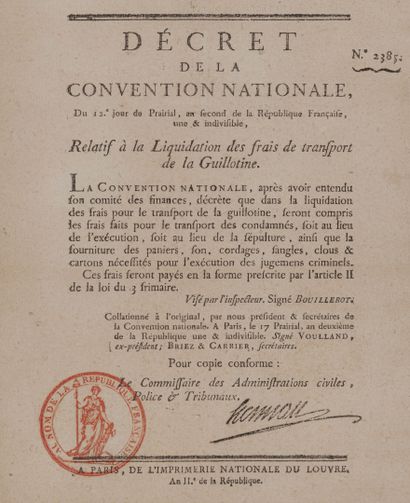 null [LOUIS XVI & GUILLOTINE]. 2 décrets de la Convention nationale, encadrés.

									

-...