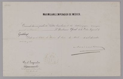 null MAXIMILIEN 1er (1832-1867), empereur du Mexique. Pièce signée. 1 p. in-folio...
