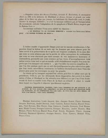 null [RIMBAUD, Arthur]. SURRÉALISME. Tract imprimé. Paris, 23 octobre 1927. 4 pp....