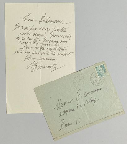 null BONNARD, Pierre (1867-1947). Lettre autographe signée à M. Bidermann. 2/3 p....