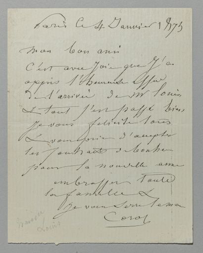 null COROT, Camille (1796-1875). Lettre autographe signée, à « mon bon ami ». 1 p....
