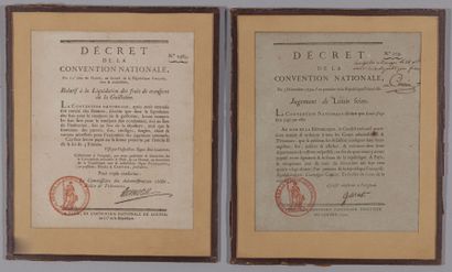 null [LOUIS XVI & GUILLOTINE]. 2 décrets de la Convention nationale, encadrés.

									

-...