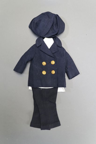 null Élégant costume de yachtman bleu marine 4 pièces pour poupée d'environ 38 à...
