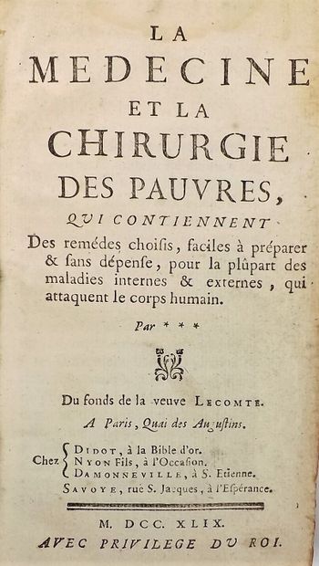 null [ALEXANDRE (Nicolas)]. LA MEDECINE ET LA CHIRURGIE DES PAUVRES. Paris, Didot,...
