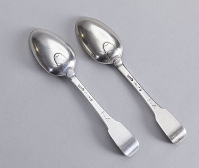 null Two large spoons in silver, figured

Langres, 18th century

Master-smith : DC...