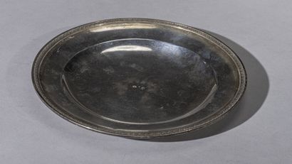 null Round half-hollow silver plate with palmettes moldings

Marked : First Rooster...