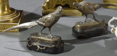 null Alfred JACQUEMART (1824-1896)

Couple de faisans

Deux épreuves en bronze argenté,...
