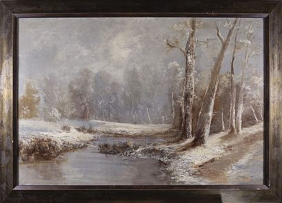 null Attribué à Alfred GODCHAUX (1835-1895)

Rivière enneigée

Huile sur toile, signée...