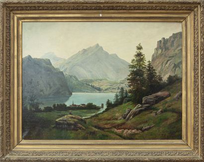 null L. PERIN (XIXe)

Paysage de montagne au lac

Huile sur toile, signée et datée...