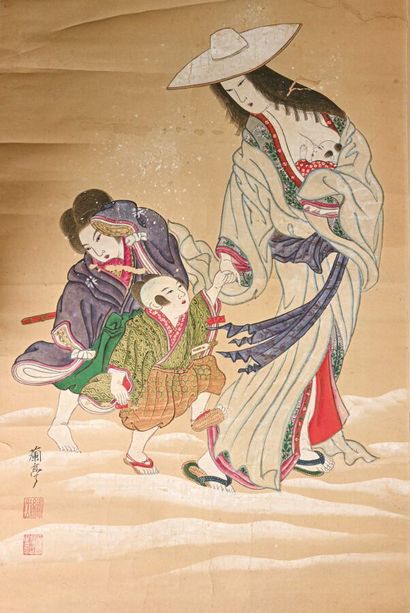 null JAPON - Période MEIJI (1868-1912) 

Dame de Tokiwa et ses enfants, peinture...