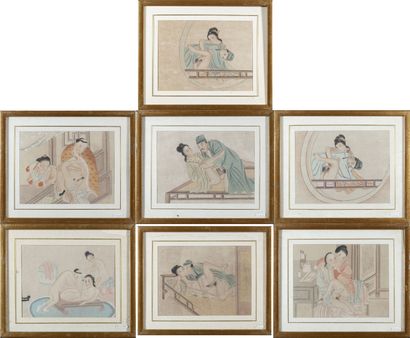 null CHINE - Vers 1900

Suite de sept scènes érotiques, certaines identiques

Dessin...