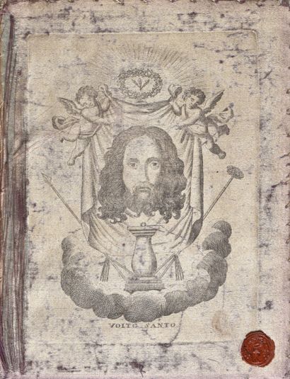 null La Sainte Face, impressions sur satin en taille douce, XVIIIe siècle , porte...