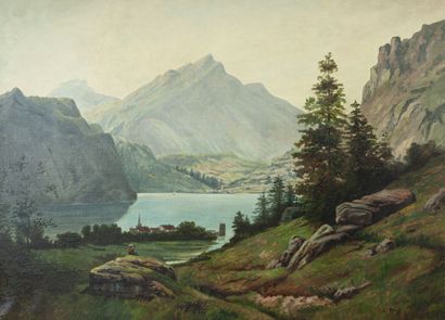 null L. PERIN (XIXe)

Paysage de montagne au lac

Huile sur toile, signée et datée...