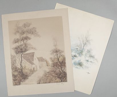null Lot de deux lithographies à sujets de paysages par Lafort et Chancy