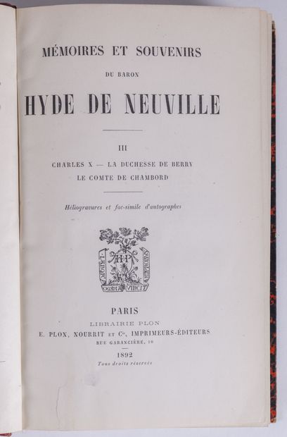 null HYDE de NEUVILLE (baron Jean-Guillaume). Mémoires et souvenirs.

[1] Révolution,...