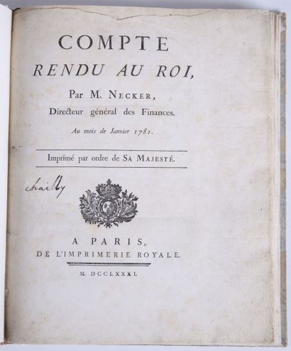 null NECKER (Jacques). Compte-rendu au Roi... au mois de janvier 1781. Paris, Imprimerie...