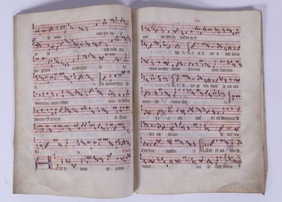 null [MANUSCRIT]. Antiphonaire, sept pages musicales manuscrites, calligraphiées...