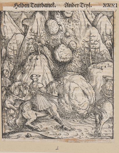  Hans BURGKMAIR (1500-1559/62) 
Audience royale et l'éboulement 
Deux xylographies...