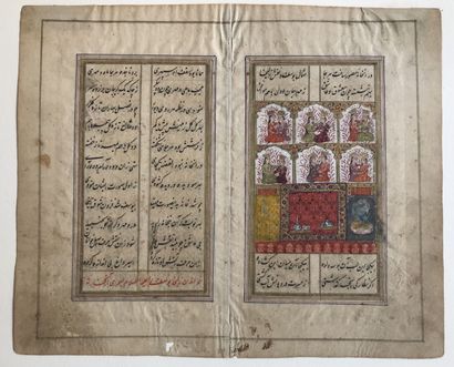 null Bifolio de manuscrit du Cachemire

Pigments polychromes et or sur papier

Inde,...
